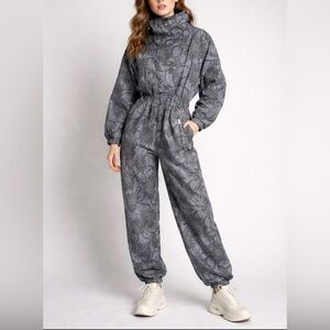Fusalp Vintage Floral Ski Jumpsuit Gray One-Piece Snowsuit Retro Winter Suit